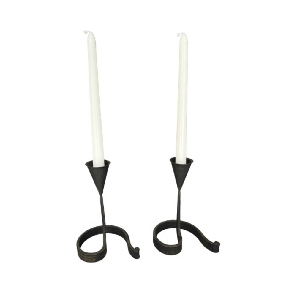 Vintage Set of Two 7” Hand Made Wrought Iron Taper Candle Holders